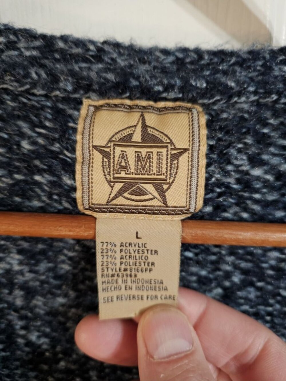 A.M.I. Women Large Cardigan Blue Grey Marled Knit Wrap Belted Essential Timeless - Picture 4 of 6